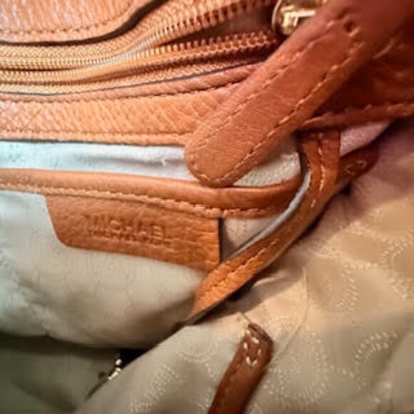 Michael Kors Fulton Large Drawstring Hobo Bag | Cognac Pebbled Luggage Leather - Picture 7 of 12